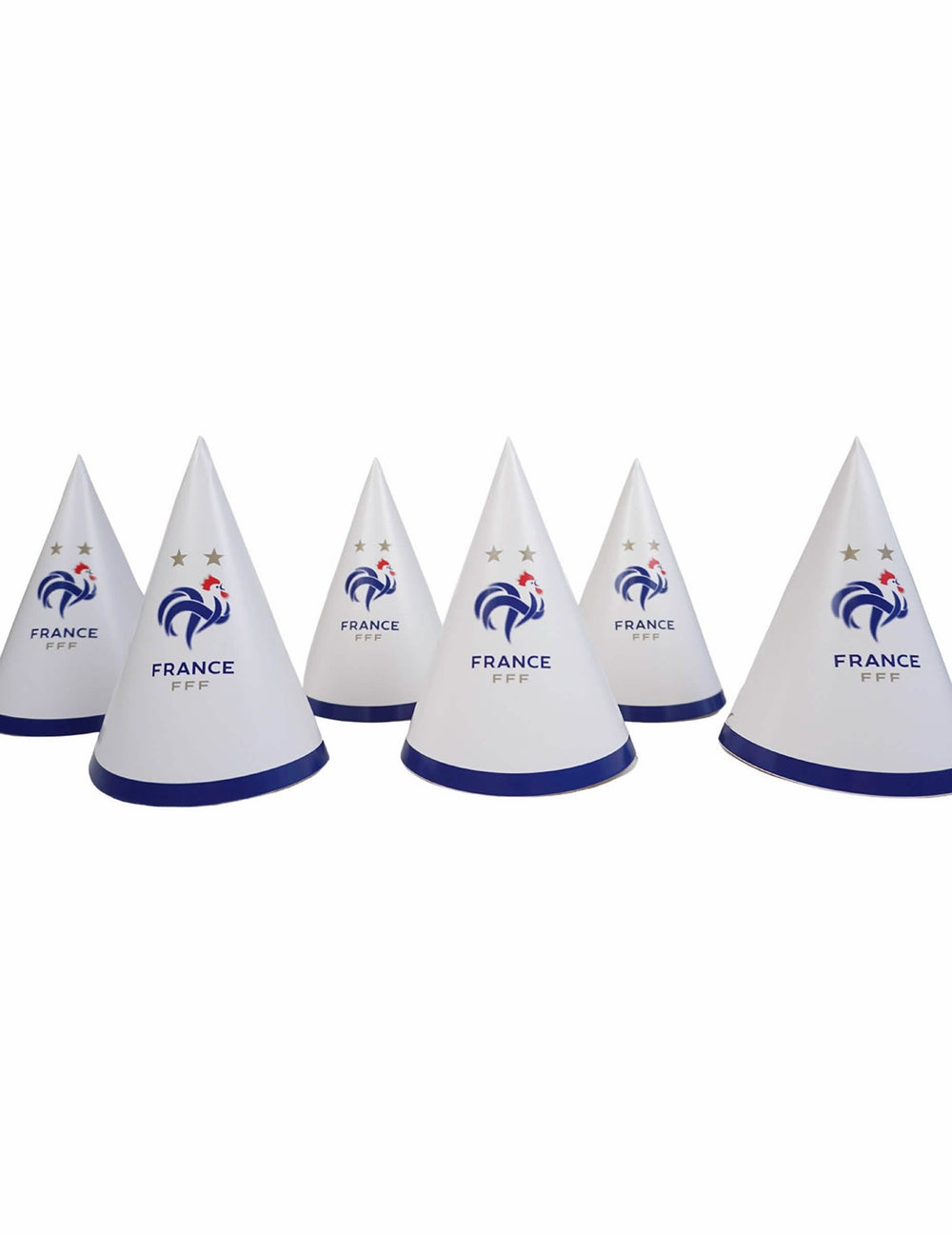 Lot de 6 chapeaux de fête FFF pour supporter blancs et bleus