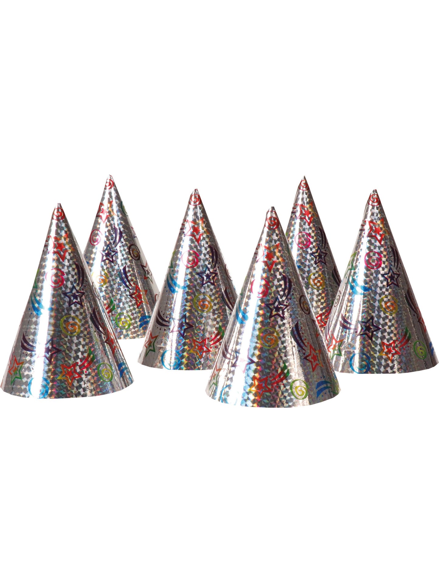 Chapeaux de fête étoiles pour anniversaire holographiques argentés