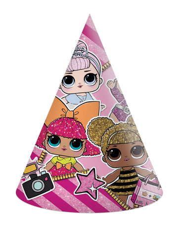Chapeau de fête LOL™ pour enfant rose avec imprimés poupées à paillettes