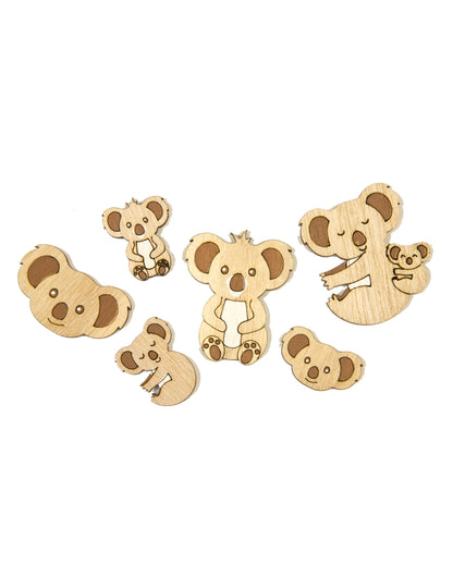 6 koala dřevěných konfet 3.5 cm přírodní dekorace