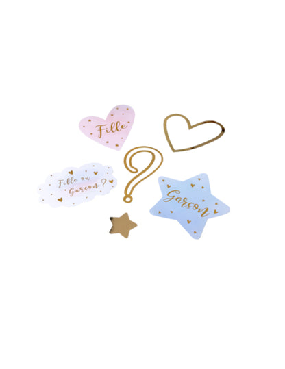 6 růžovo-modrých a zlatých stolních dekorací pro dívku nebo chlapce 6,5-20 cm