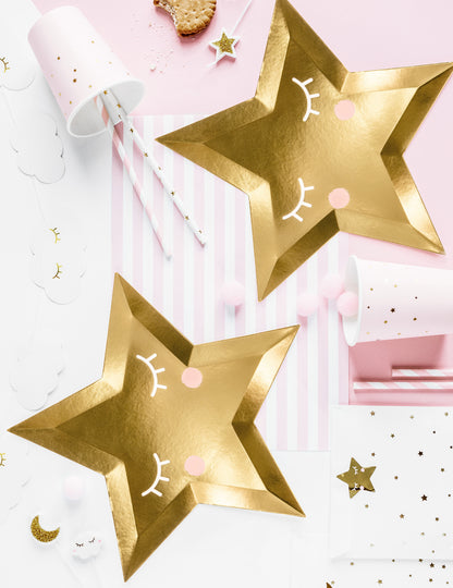 6 Cardboard Decorations Golden Star Thave Metallic 27 cm