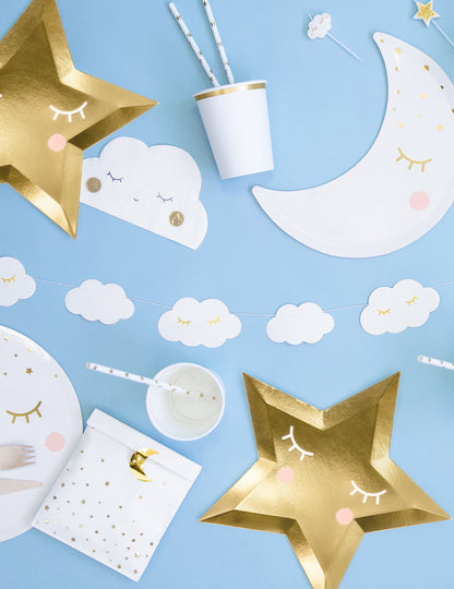 6 Cardboard Decorations Golden Star Thave Metallic 27 cm
