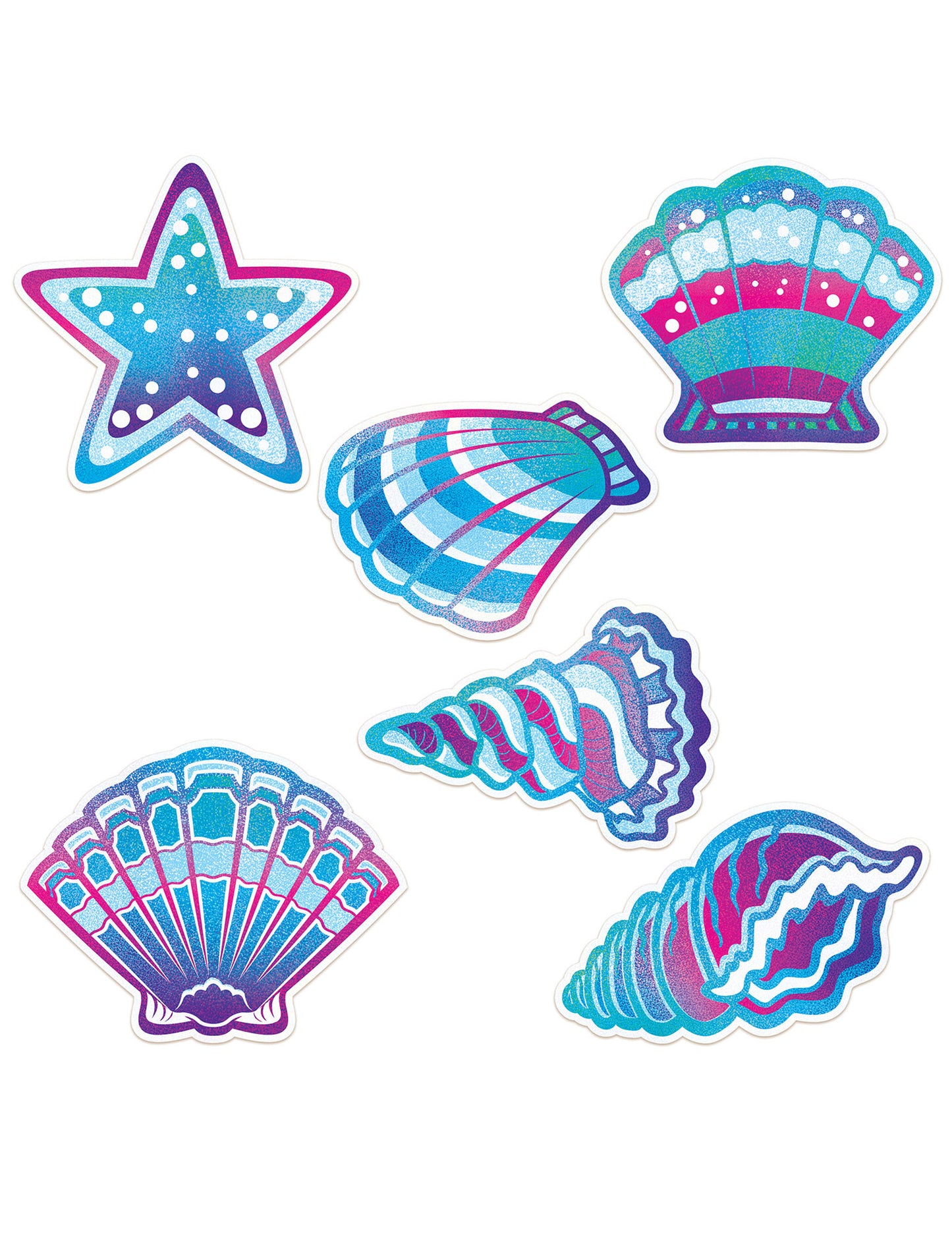 6 kartonových dekorací svět mořských panen 30 cm, mušle a hvězdy