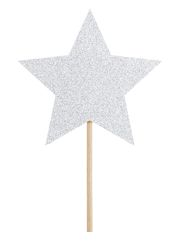 6 ozdob na dort na třpytivé stříbrné hvězdičce 11.5 cm k narozeninám
