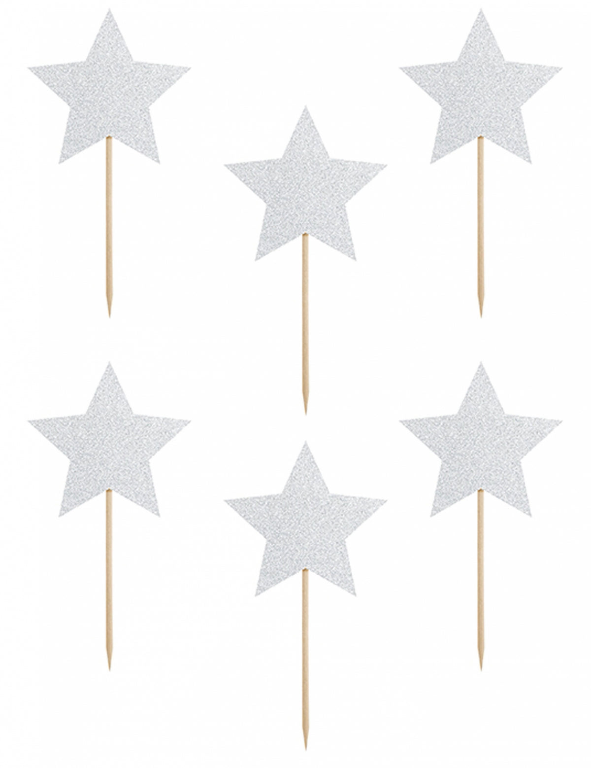 Lot de 6 de la décoration pour gâteau sur pique étoile pour anniversaire argent pailleté