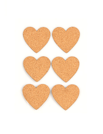 6 samolepicích štítků s korkovým srdcem 7,5 x 4,5 cm na svatbu