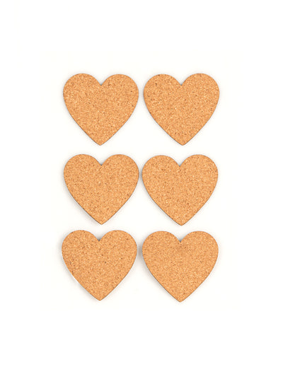 Étiquettes adhésives cœur pour mariage en liège lot de 6
