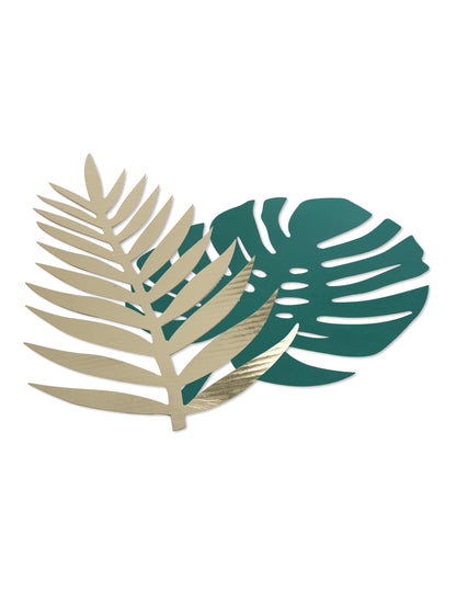 6 zelených a zlatých tropických listů ve stolním dekoračním kartonu