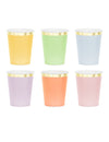 6 pastelových papírových kelímků se zlatým okrajem 220 ml