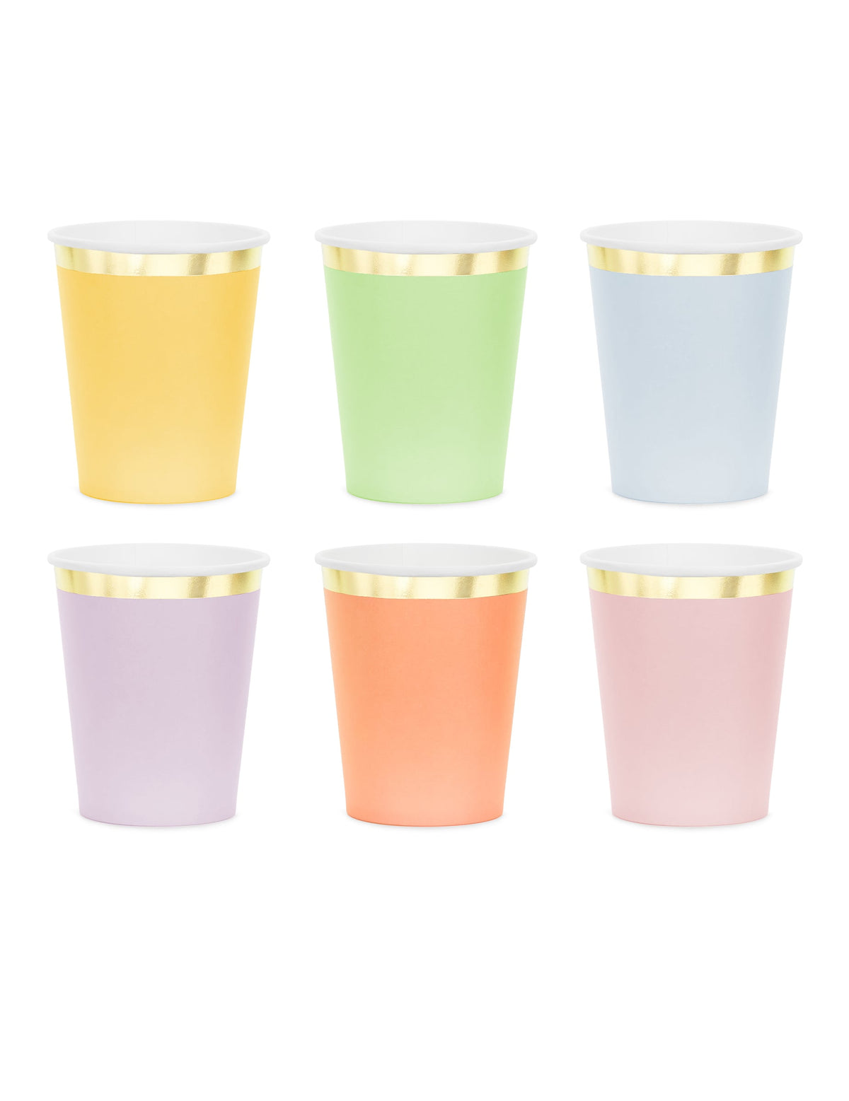 6 pastelových papírových kelímků se zlatým okrajem 220 ml