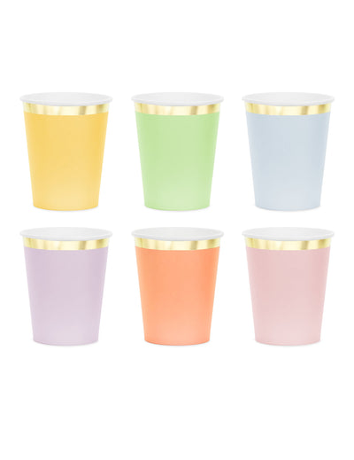 6 pastelových papírových kelímků se zlatým okrajem 220 ml
