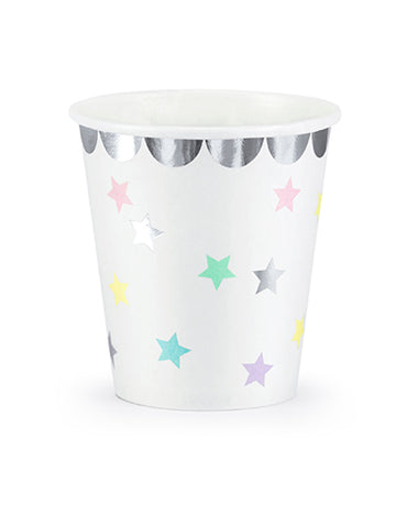 6 hvězdicových kelímků 180 ml ve stříbrném pastelovém kartonu