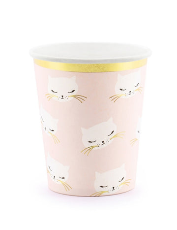 Gobelets en carton chaton roses et blancs avec bordure dorée