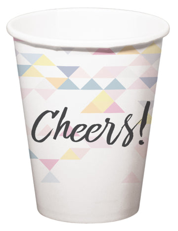 6 geometrických cheers kartonových kelímků 250 ml pastelově bílé