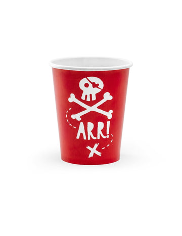 6 červených papírových kelímků Pirate Party 220ml