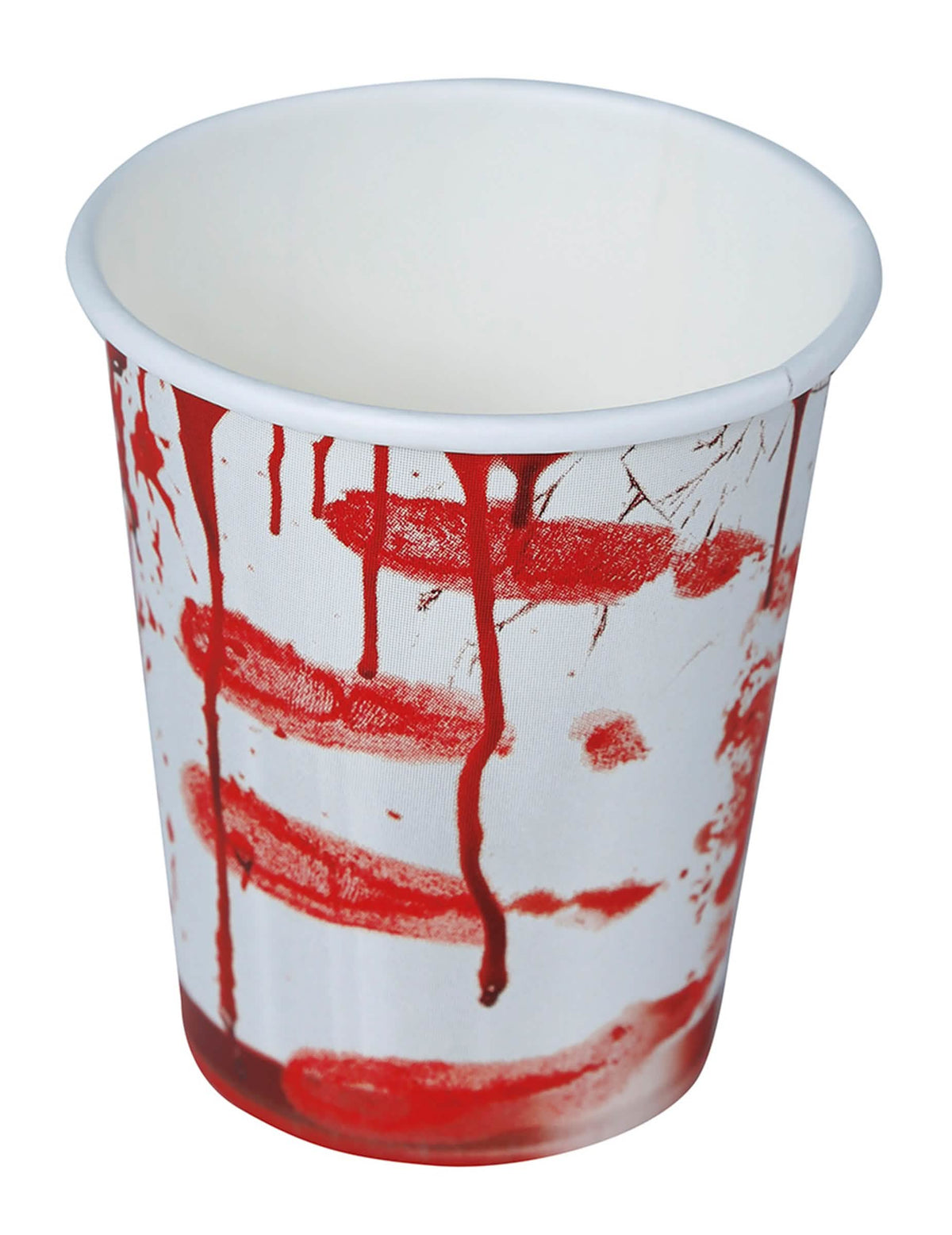 Detail na krvavé stopy na krvavém papírovém kelímku halloween