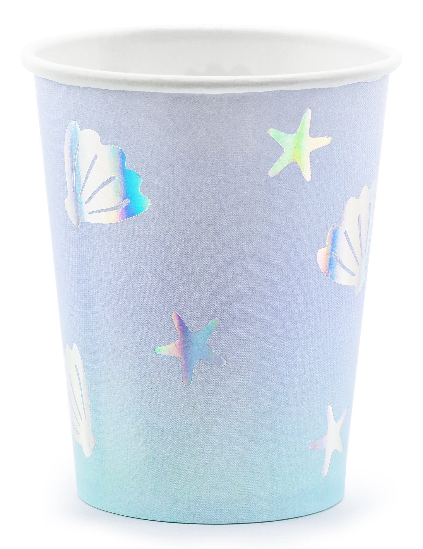 6 kartonových kelímků modrý mořský jednorožec 220 ml duhové barvy