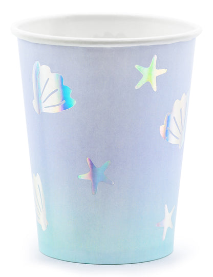 6 kartonových kelímků modrý mořský jednorožec 220 ml duhové barvy