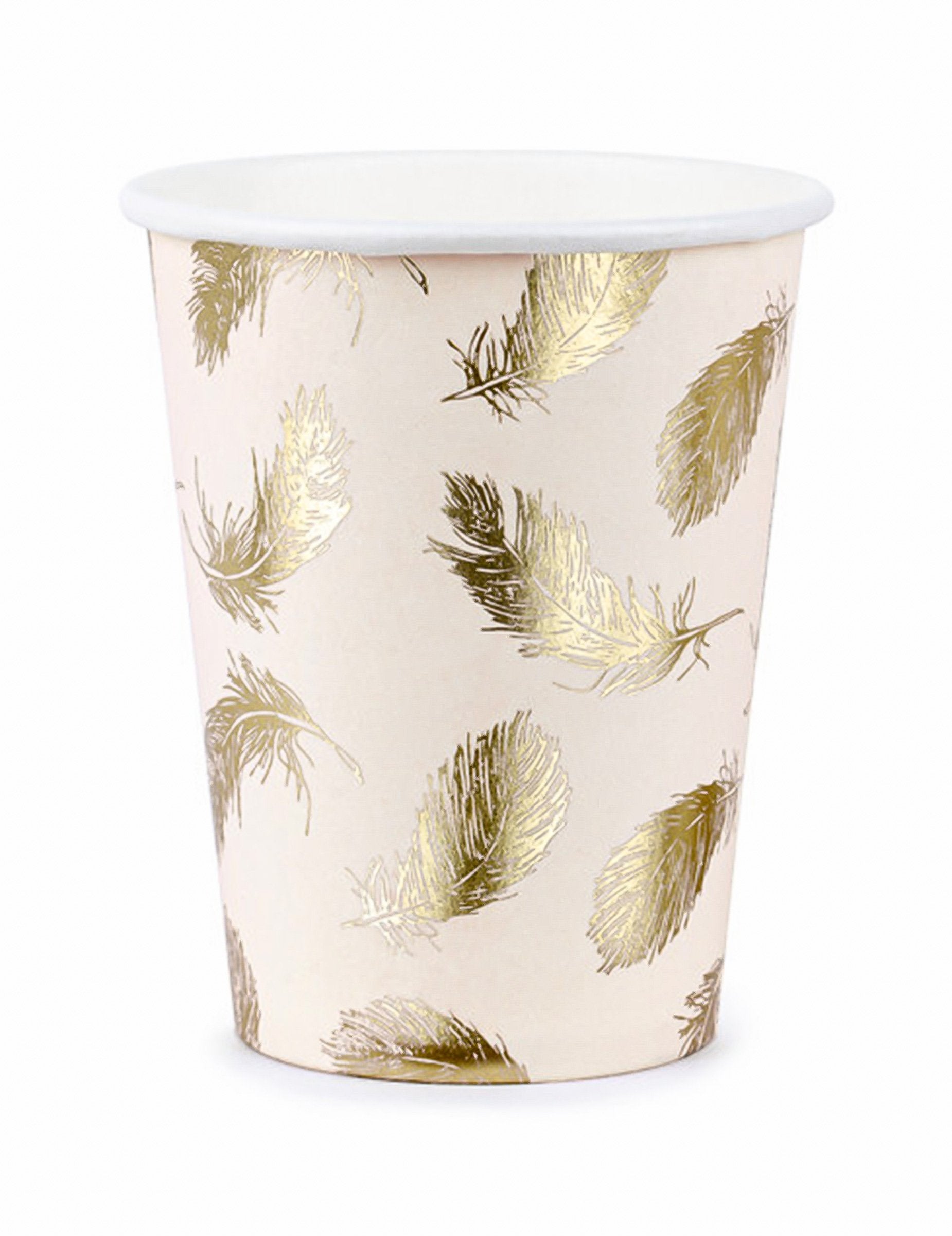 Papírové kelímky Lovely Swan růžové s zlatými peříčky