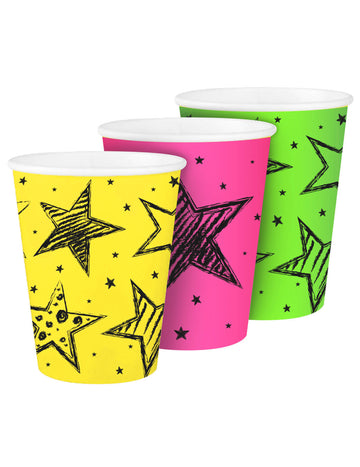 6 papírových kelímků na párty s neonovým motivem 250 ml