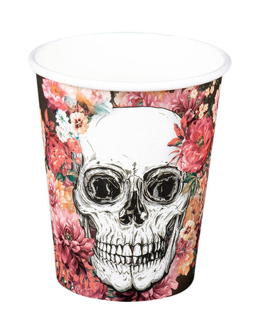 10 kartonových kelímků s květinovým motivem kostry 21 cl