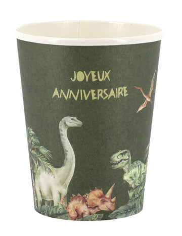 6 šťastných narozenin dinosaurus zelené kartonové kelímky 255 ml téma džungle