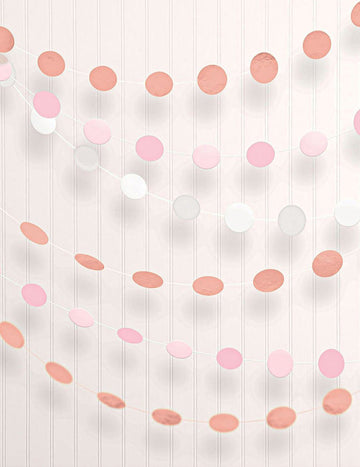 6 papírových girland z růžového zlata 2,13 m kulaté