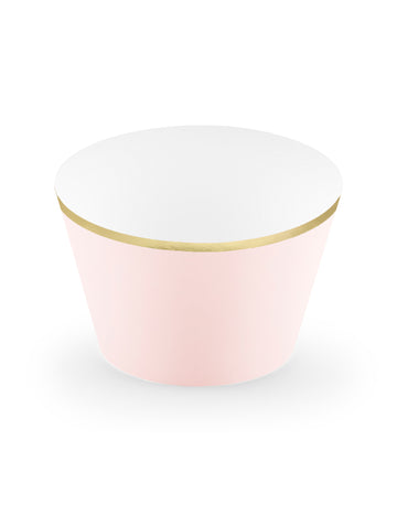 6 pudrově růžových a metalických zlatých obalů na košíčky v kartonu