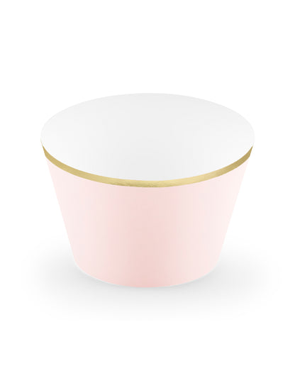 6 pudrově růžových a metalických zlatých obalů na košíčky v kartonu