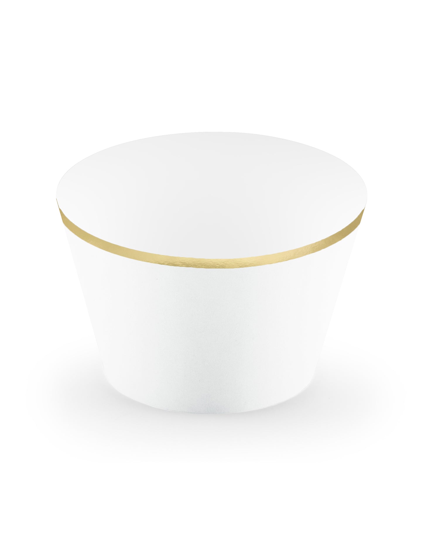 6 bílých a zlatých papírových obalů na košíčky pro svatby