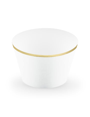 6 bílých a zlatých papírových obalů na košíčky pro svatby