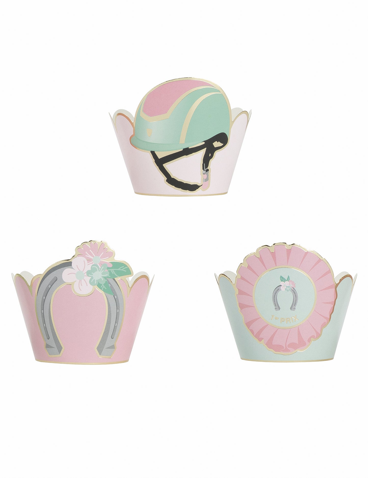 6 pastelových modrých a růžových obalů na formy na košíčky pro koně