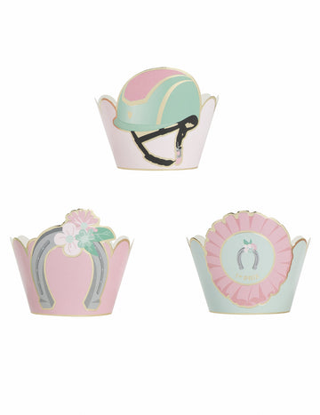 6 pastelových modrých a růžových obalů na formy na košíčky pro koně