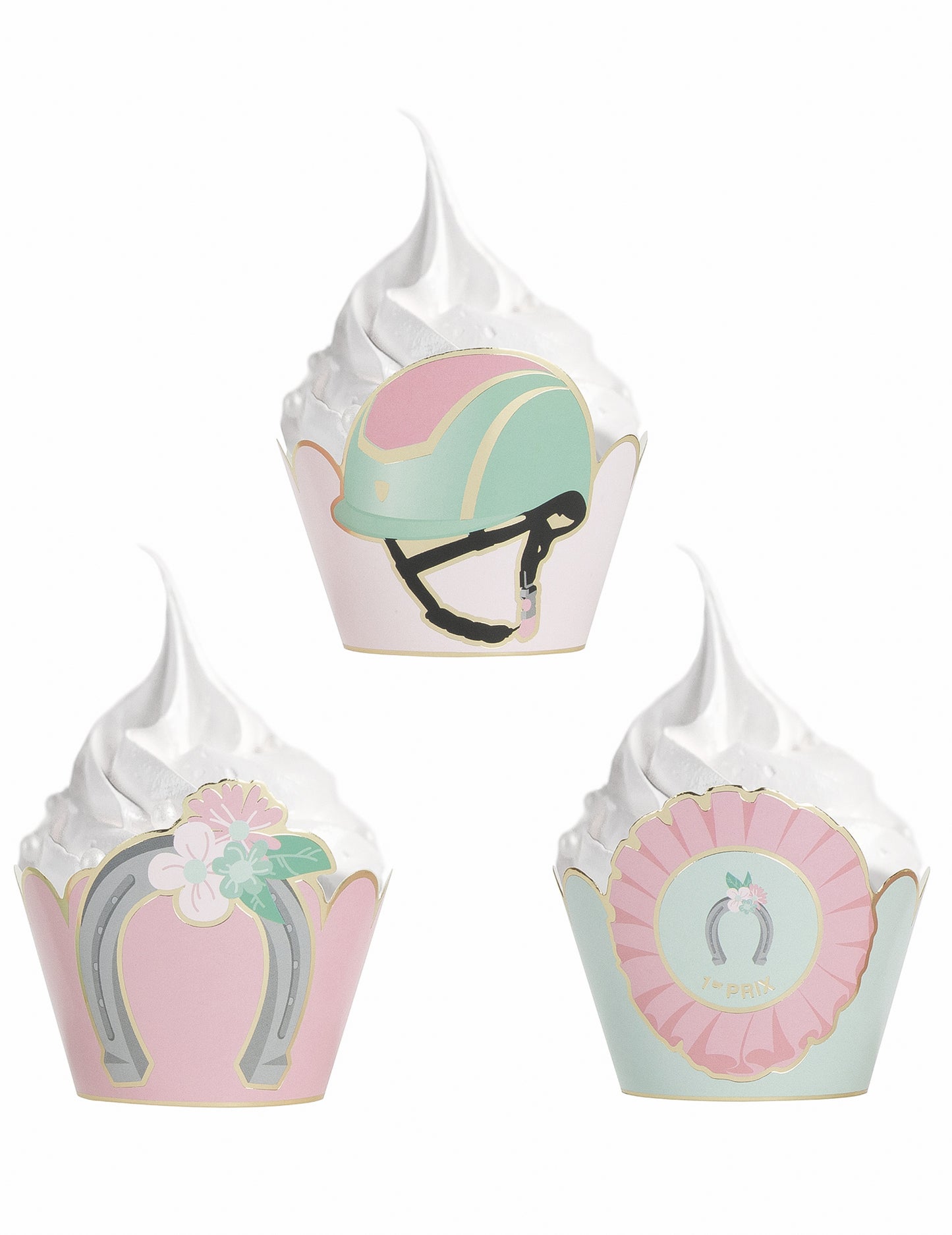 6 pastelových modrých a růžových obalů na formy na košíčky pro koně