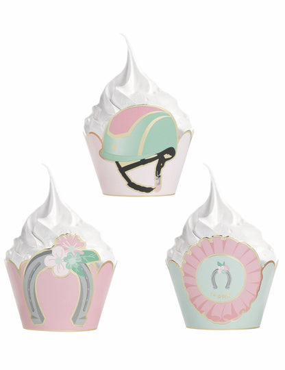 6 pastelových modrých a růžových obalů na formy na košíčky pro koně