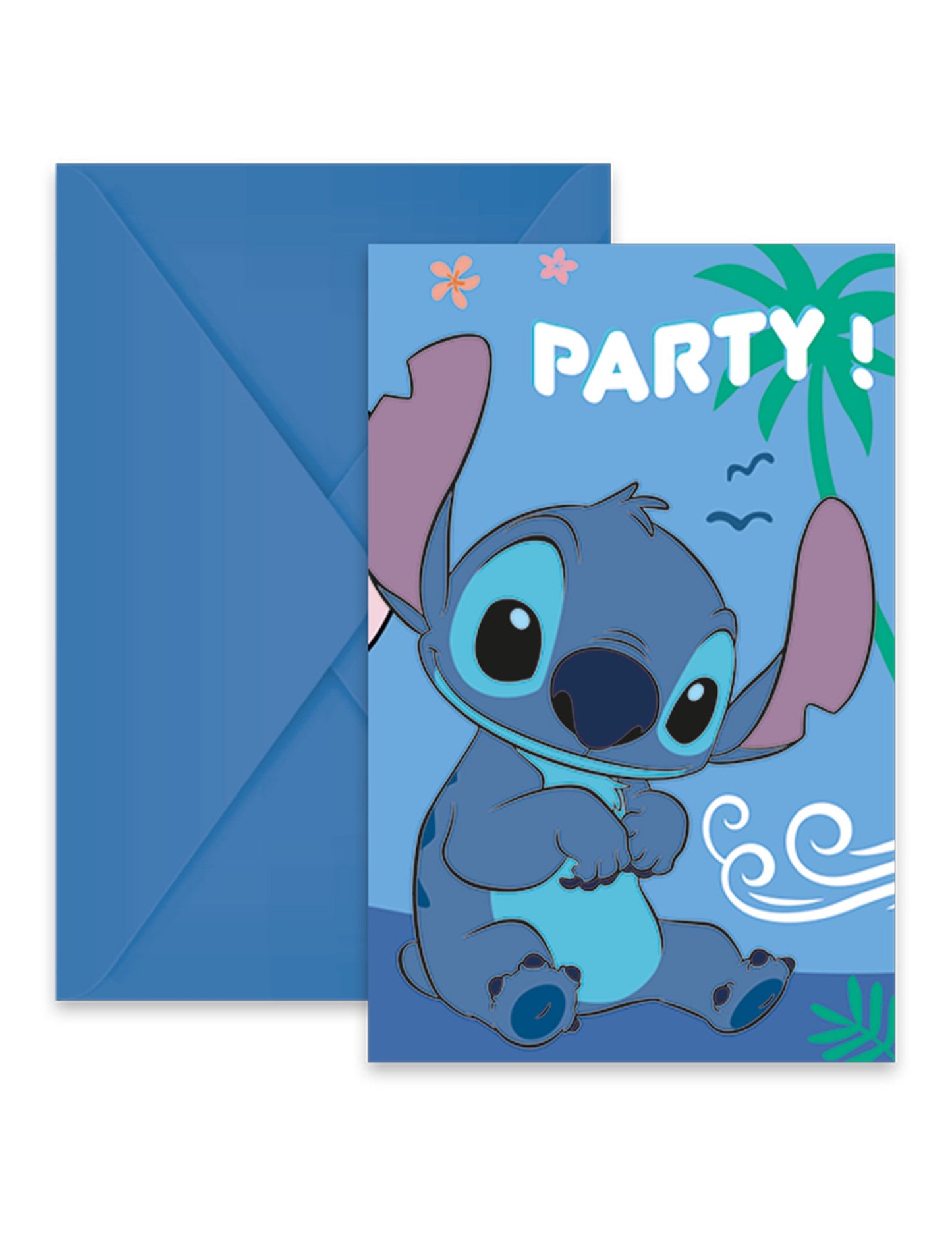 Invitations et enveloppes Stitch pour enfant bleues