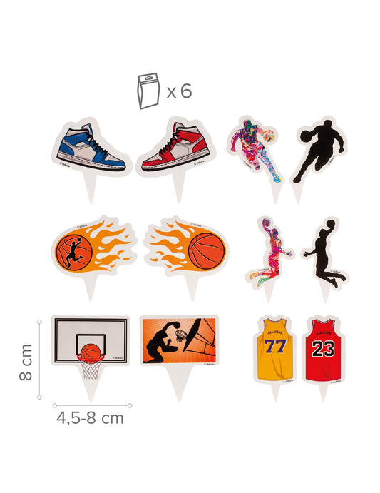 Dekorační sada na 6 cupcakes se zápichy Basketbal