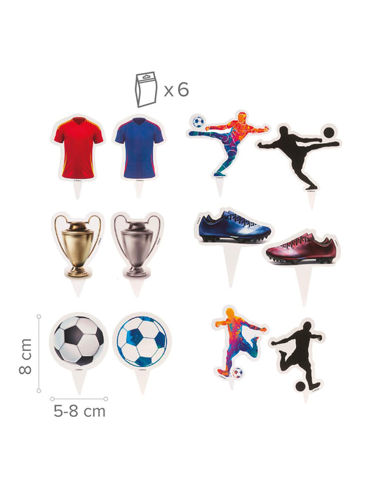 Sada 6 dekorací na muffiny s toppery Fotbal