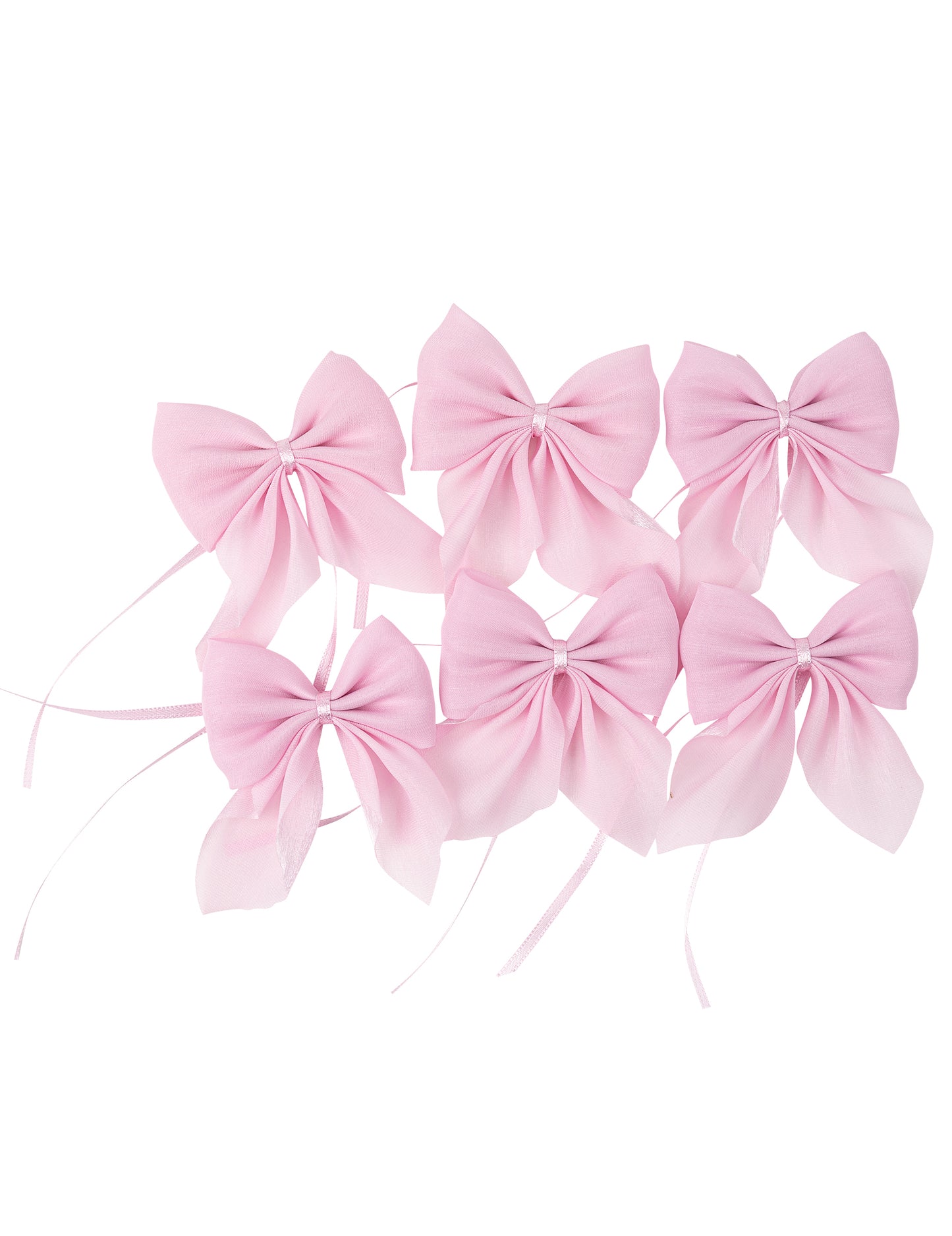 6 růžových třpytivých mušelínových mašliček 7,5x8,5cm se zavazováním