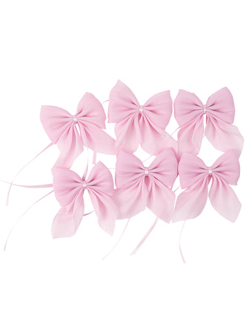 6 růžových třpytivých mušelínových mašliček 7,5x8,5cm se zavazováním