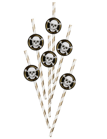 6 kartonových brček Pirát Jolly Roger 24 cm