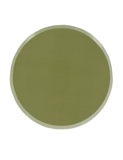 6 malých dvoubarevných kartonových talířů v šalvějově zelené a měděnové barvě 18 cm bohémská výzdoba