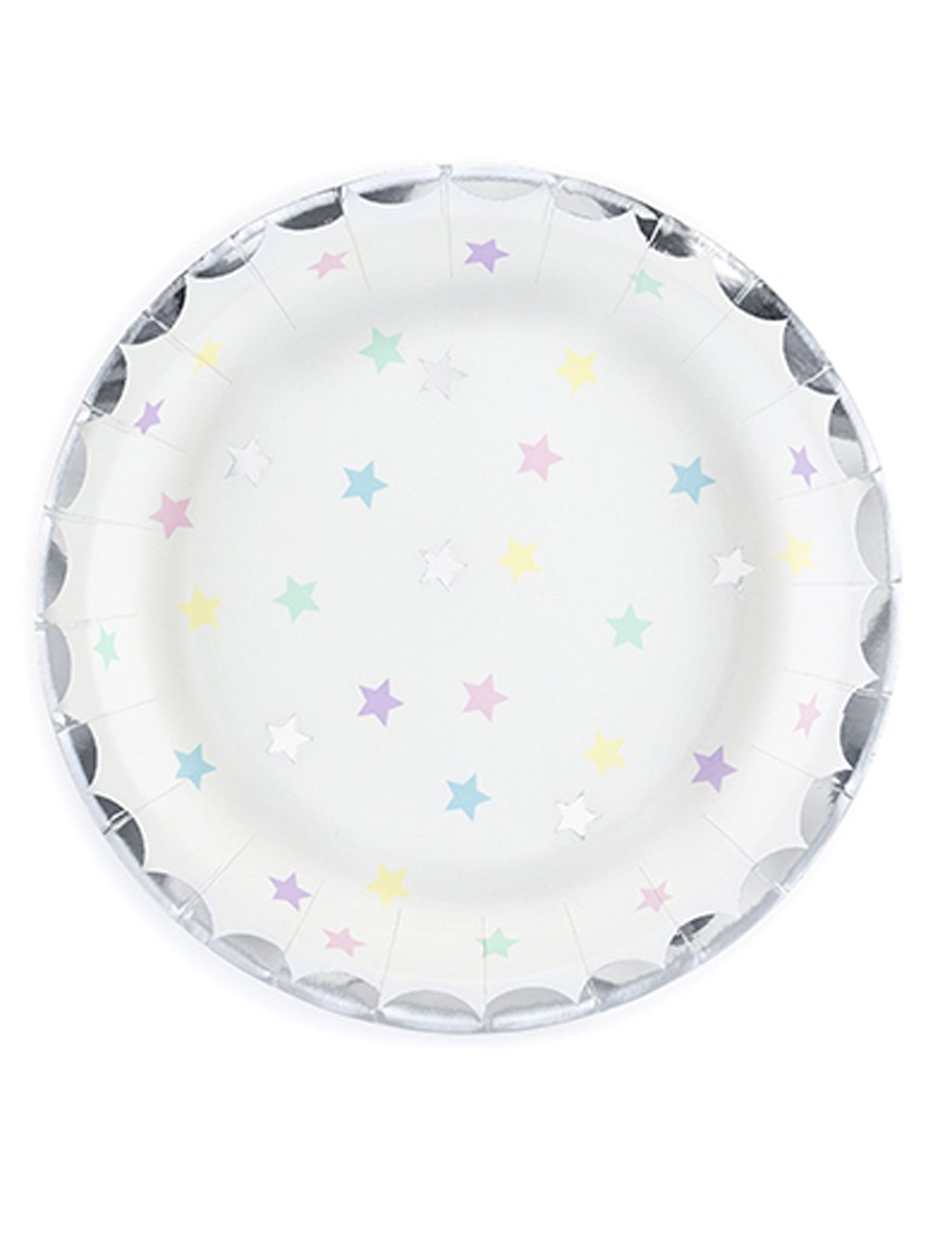 Assiettes étoiles en carton pastel avec bordure argentée