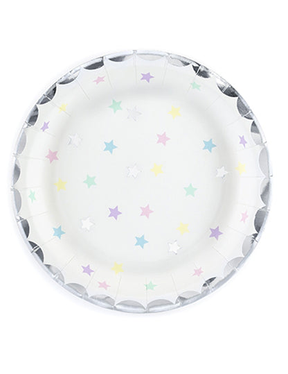 Assiettes étoiles en carton pastel avec bordure argentée