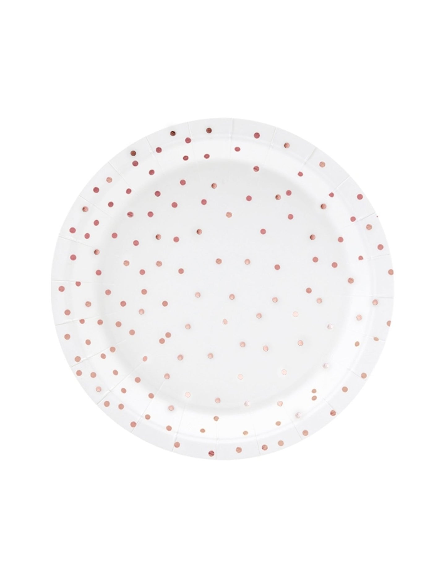 6 malých bílých papírových talířků a růžové zlaté puntíky 18 cm pro stůl