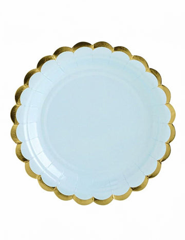 6 malých destiček z nebesky modrého kartonu a vroubkovaného zlacení 18 cm