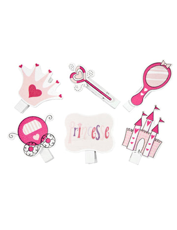 6 ozdobných klipů s motivem princezny 4 cm na narozeninový stůl