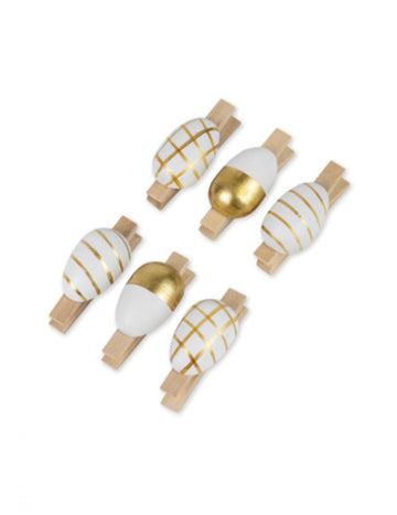 6 zlatých a bílých spon na vejce 4.5 cm dřevěné