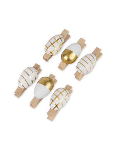Pinces œufs en bois pour décoration or et blanc